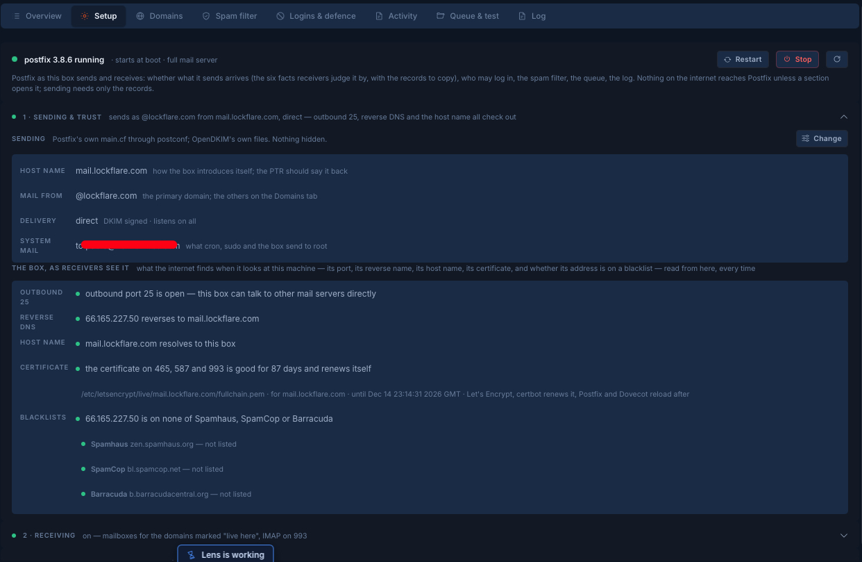 The mail server behind lockflare.com in LockFlare Vigia, as receivers see it