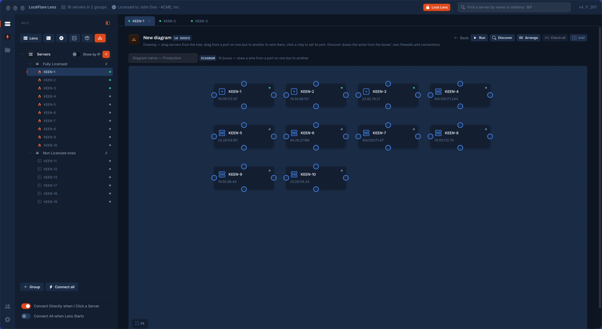 Ten servers on a canvas