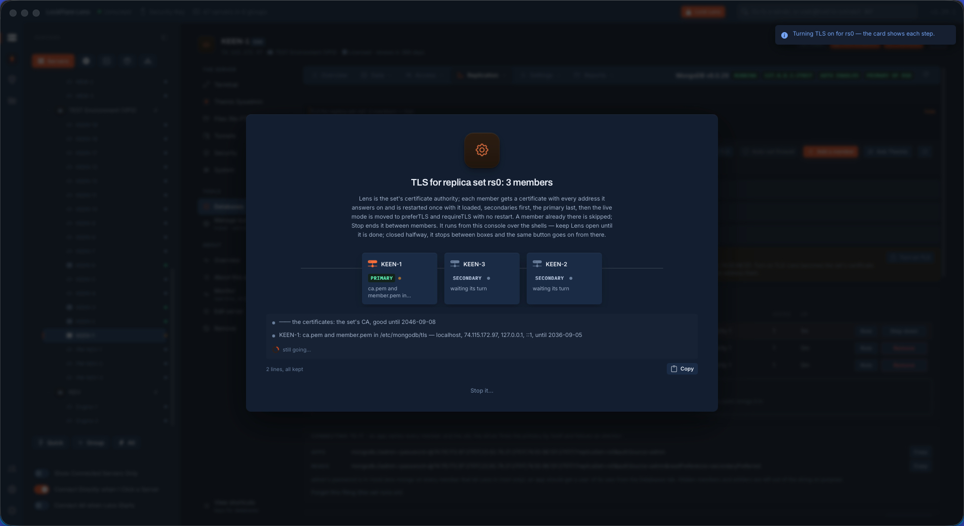 Turning TLS on for the set