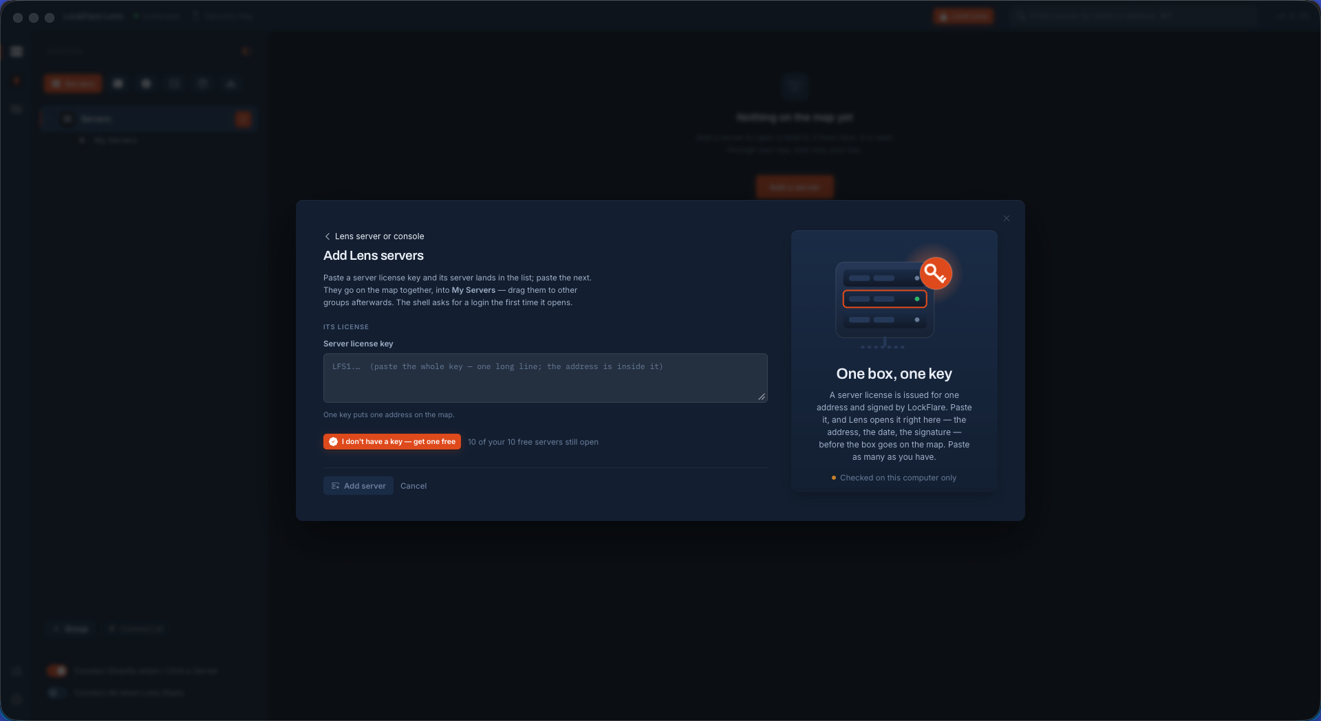 No licence yet: the button that opens the licence page with the account filled in