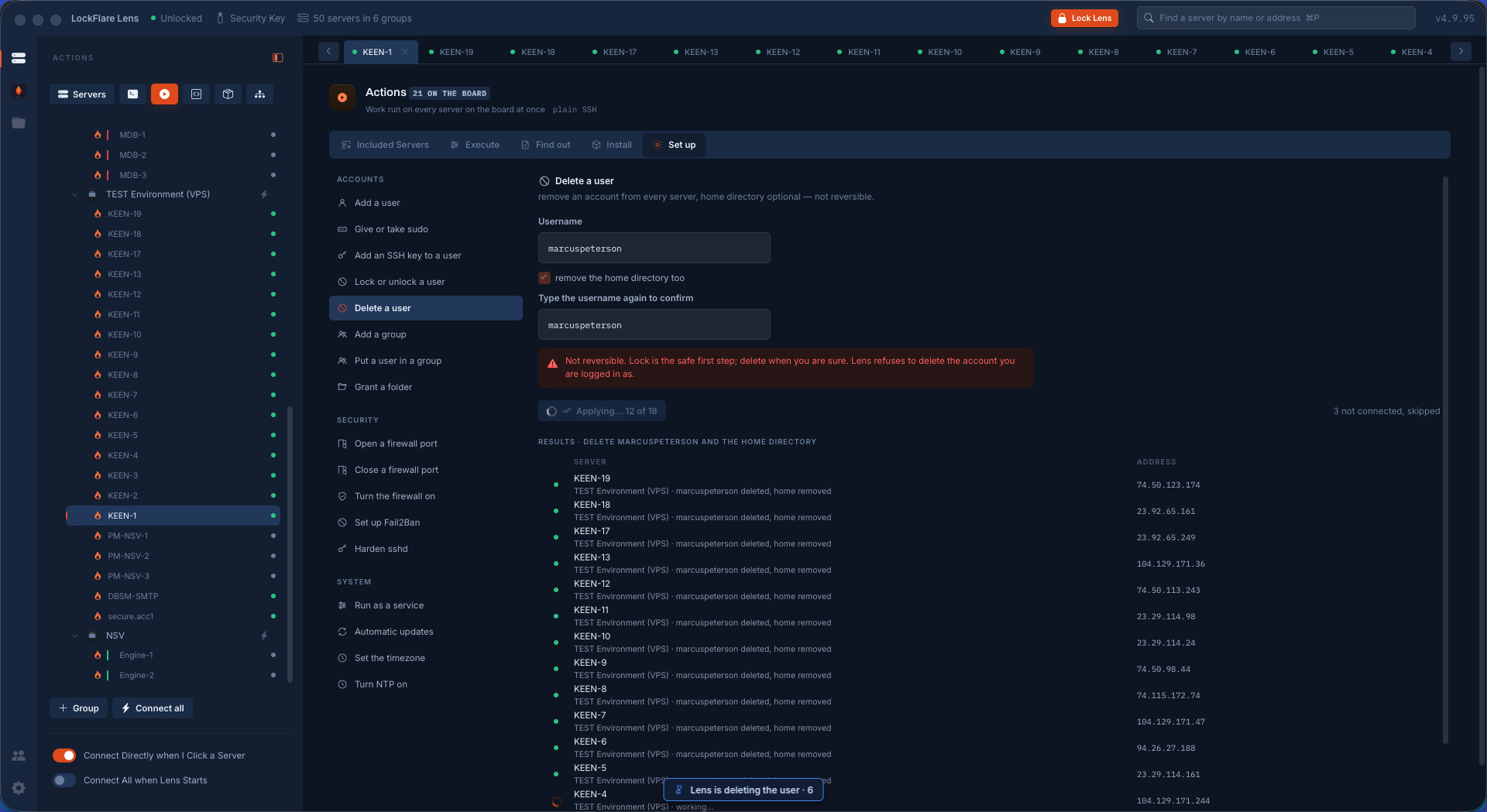 Deleting an account from every server on the board in LockFlare Lens
