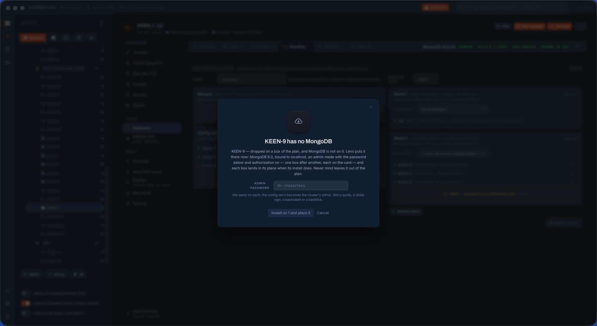 A dropped server without MongoDB, the install offered