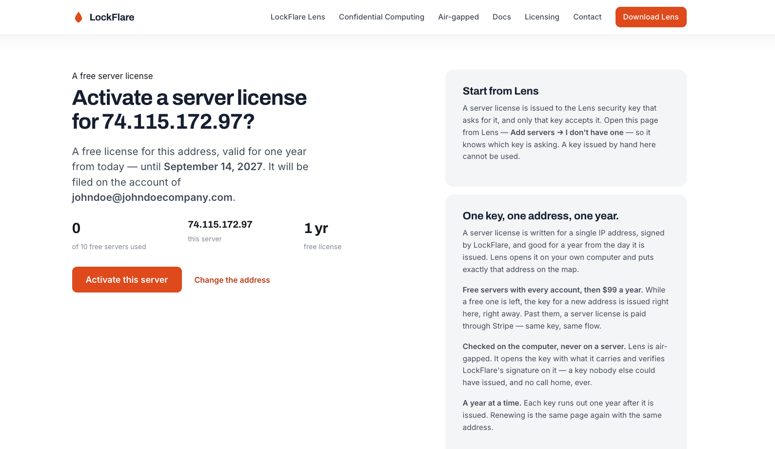 Confirming the server licence before it is issued