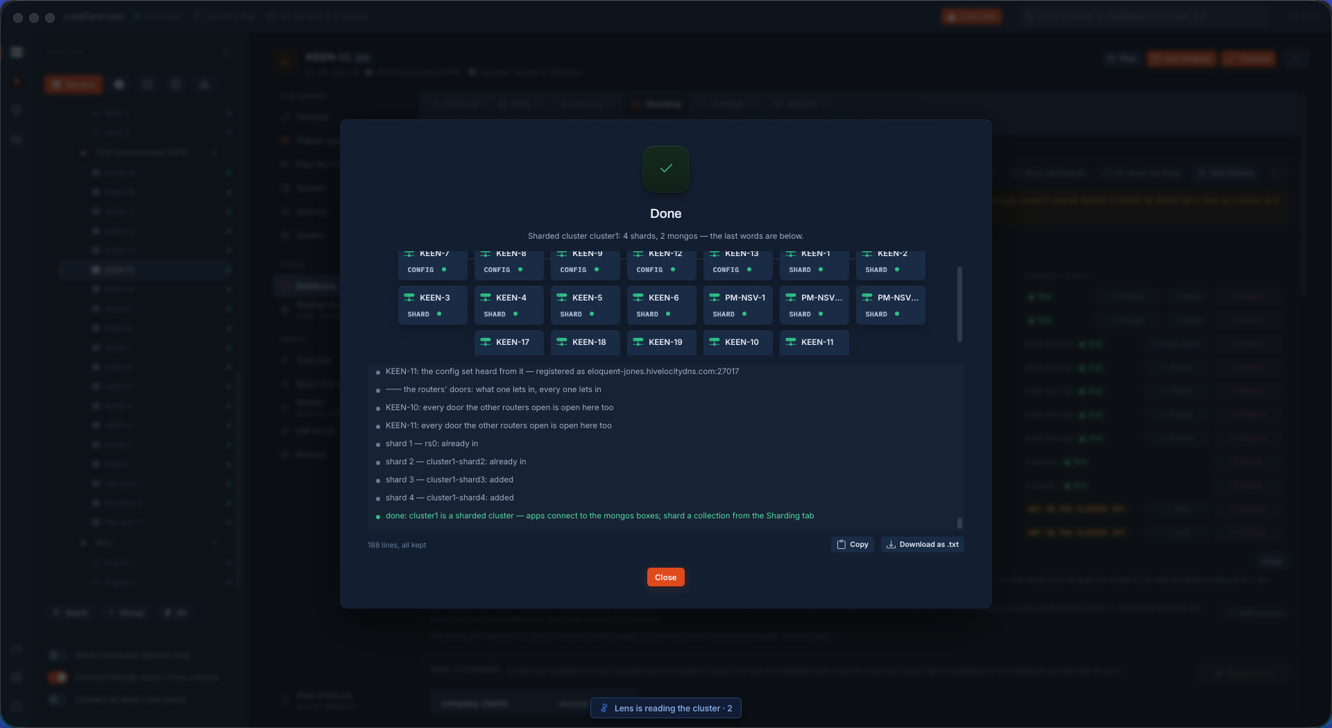 Nineteen servers in one cluster, finished