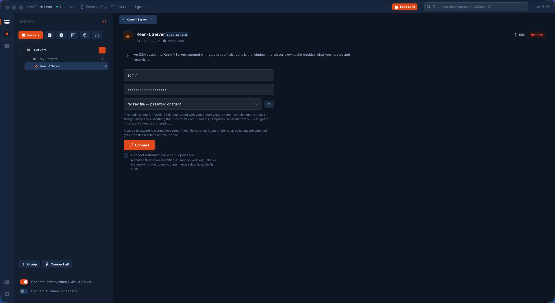 The server on the LockFlare Lens map, ready to open