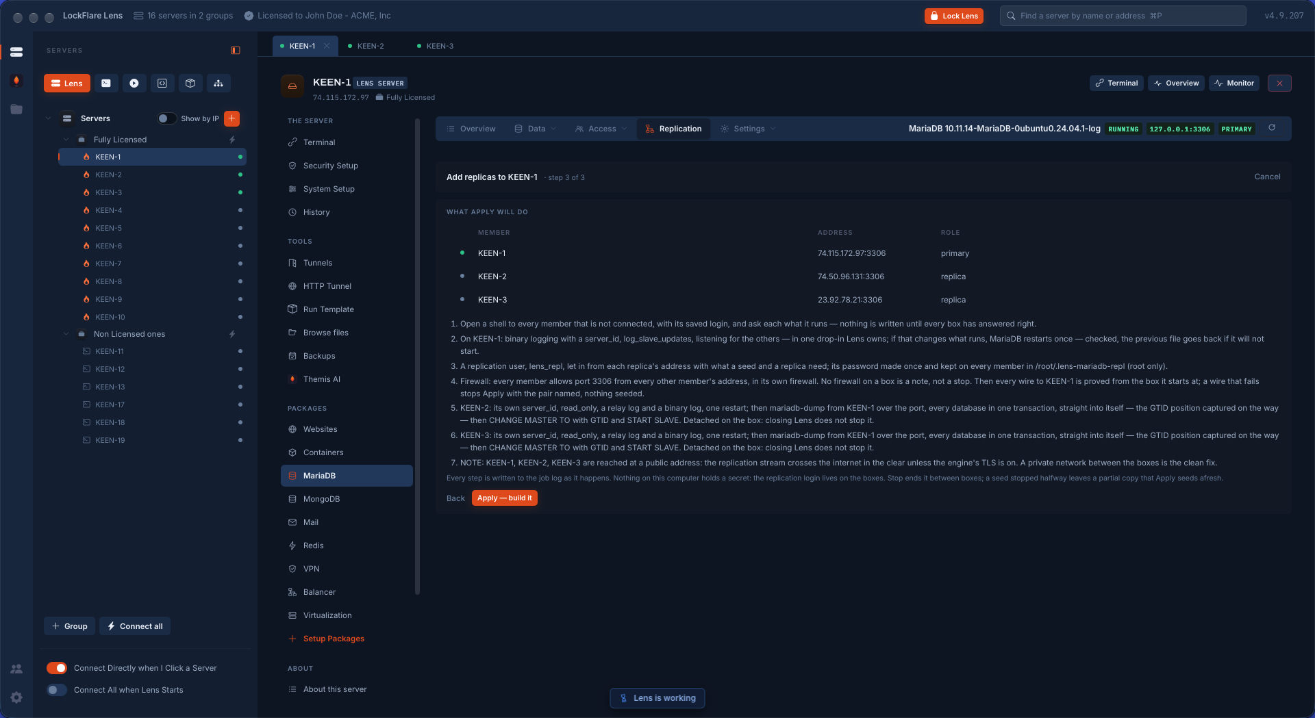 The review before building MariaDB replication: the members and the seven steps Apply will take