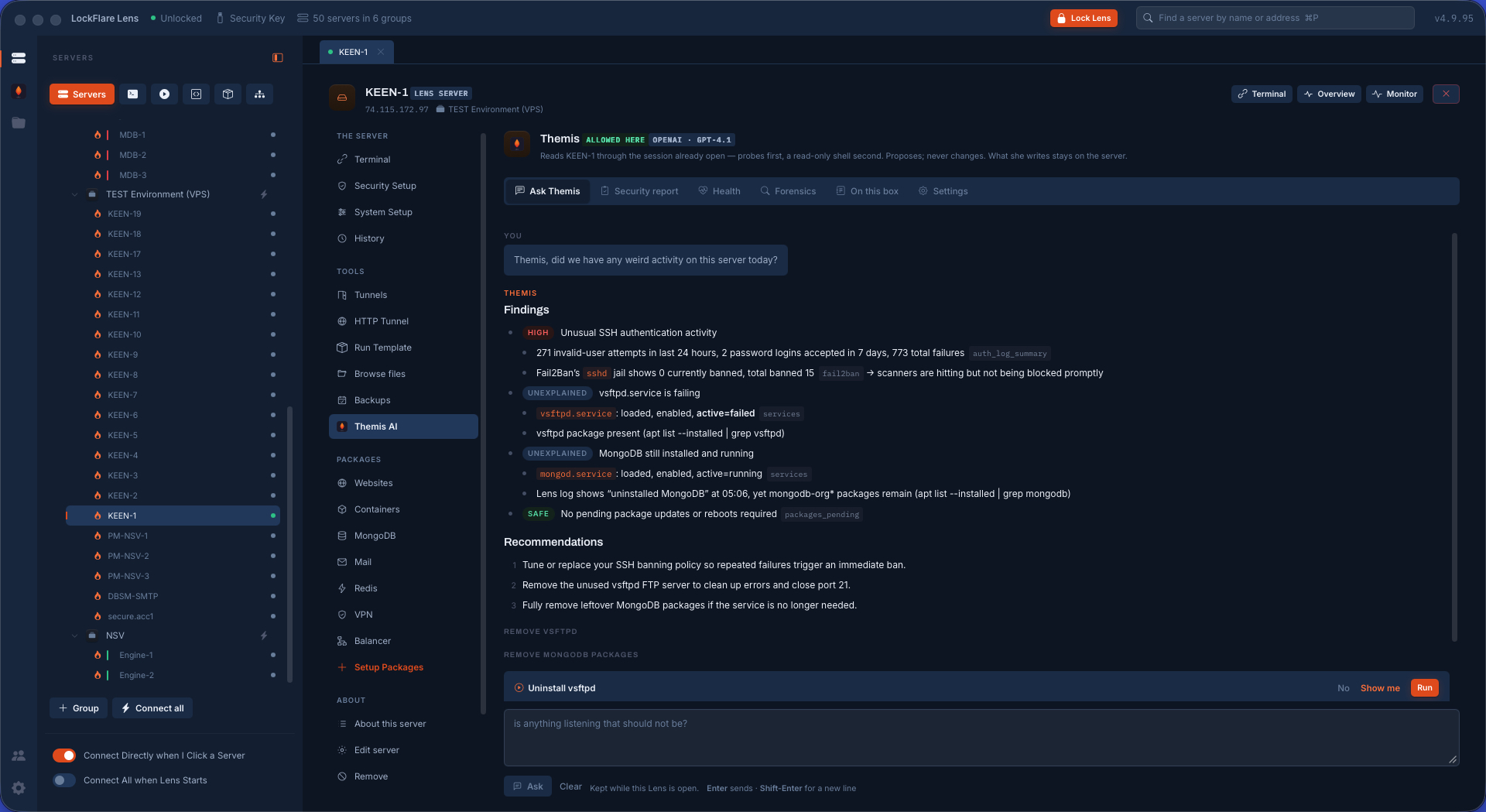 Asking Themis a question in English in LockFlare Lens