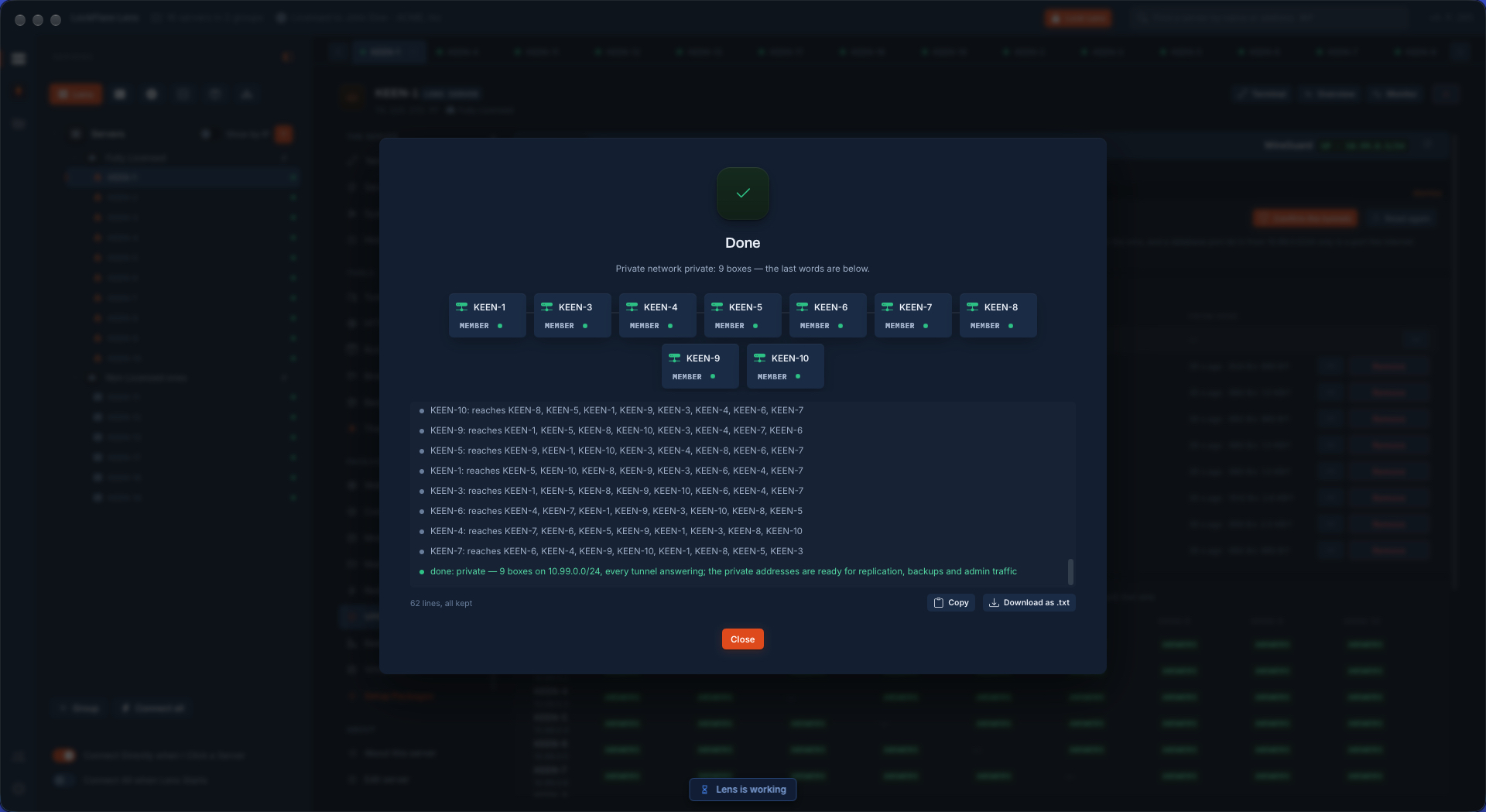 Nine servers meshed in 43 seconds