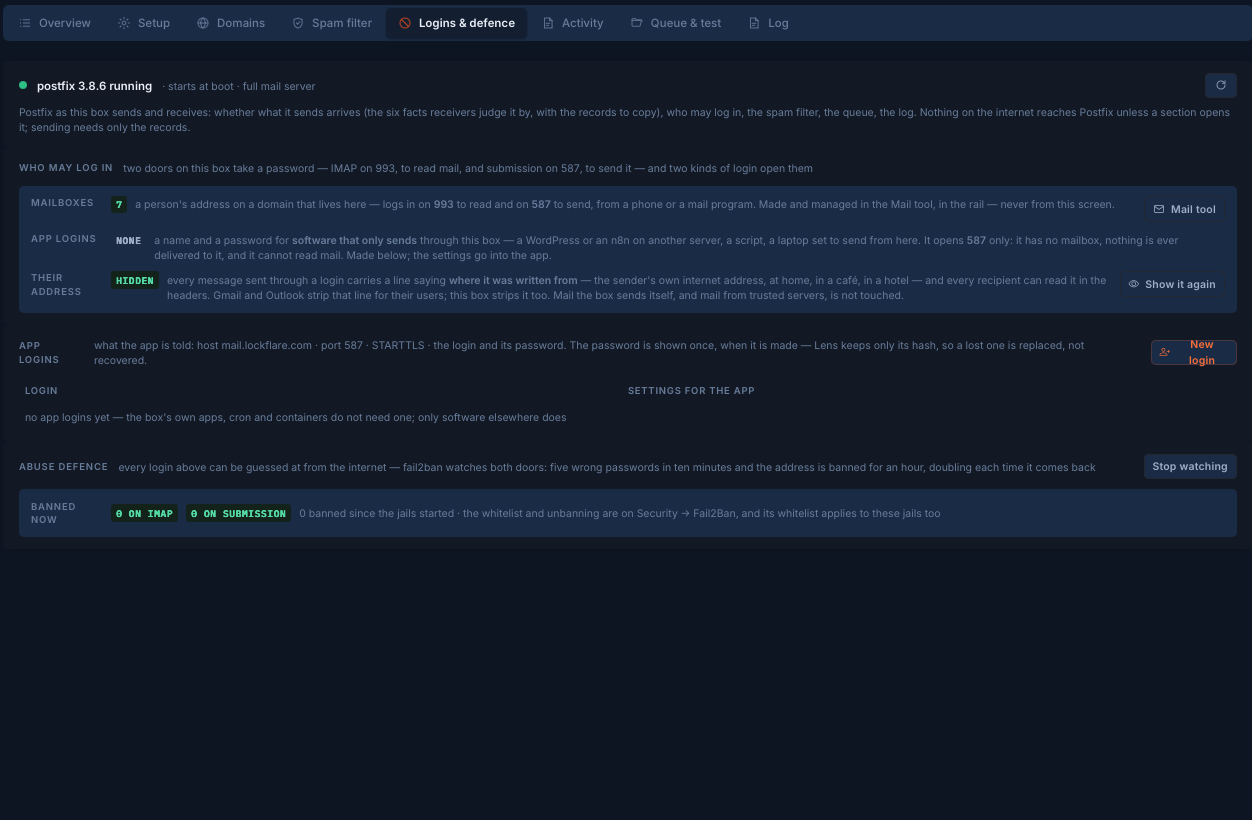 Logins and defence on the mail server