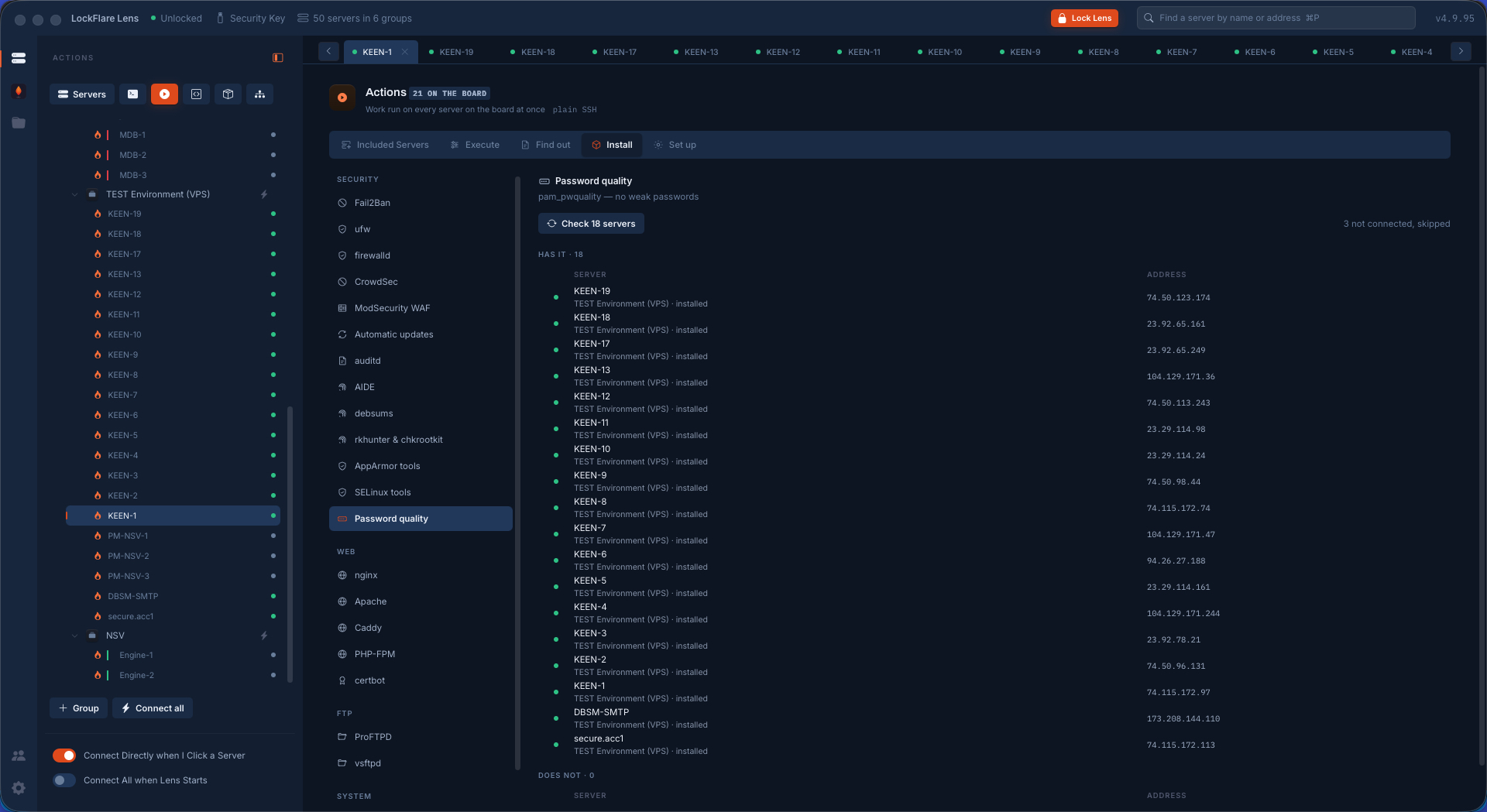 All eighteen servers reporting the package installed in LockFlare Lens