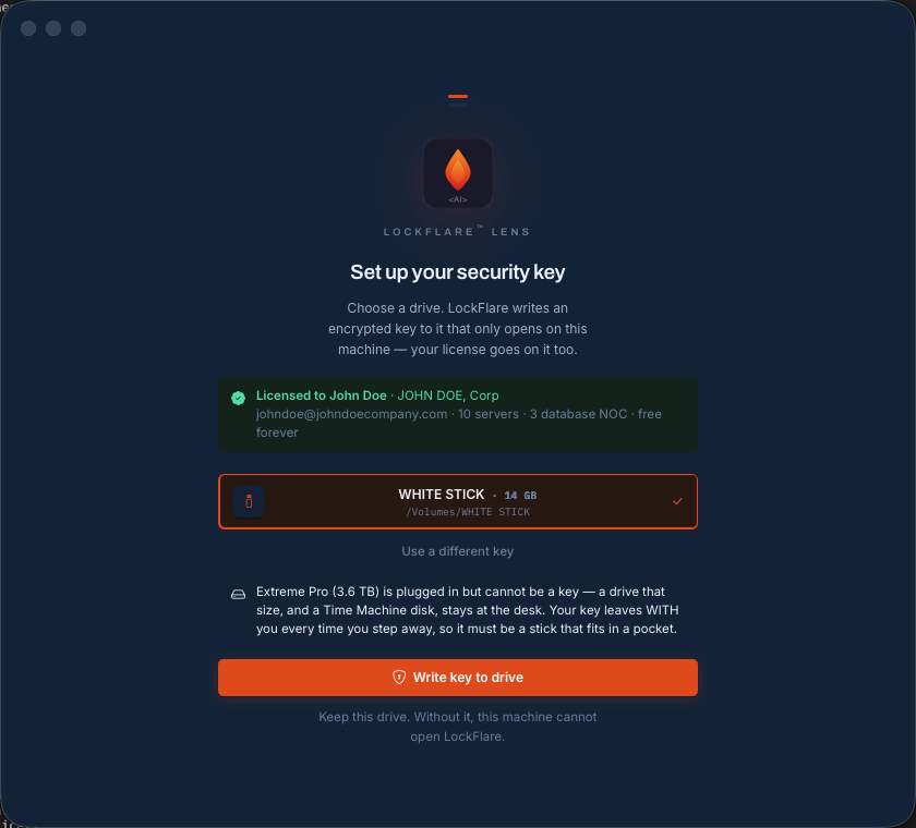 Writing the encrypted key to the pen drive in LockFlare Lens