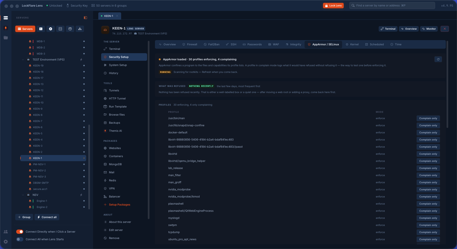 AppArmor and SELinux in LockFlare Lens: the denials first, then the profiles and what is unconfined