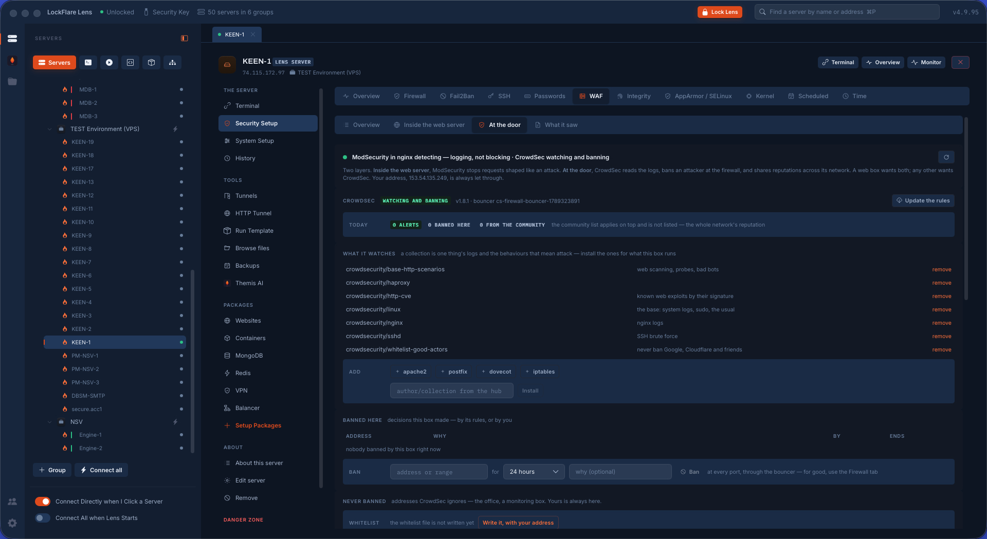 CrowdSec in LockFlare Lens: what it reads, its scenarios, and the addresses banned at the firewall